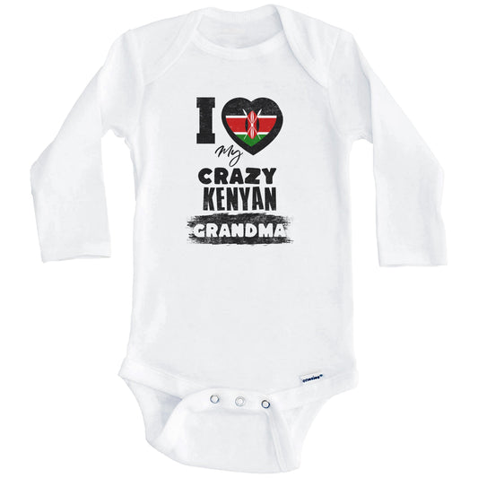 I Love My Crazy Kenyan Grandma Funny Kenya Flag Grandchild Baby Bodysuit (Long Sleeves)