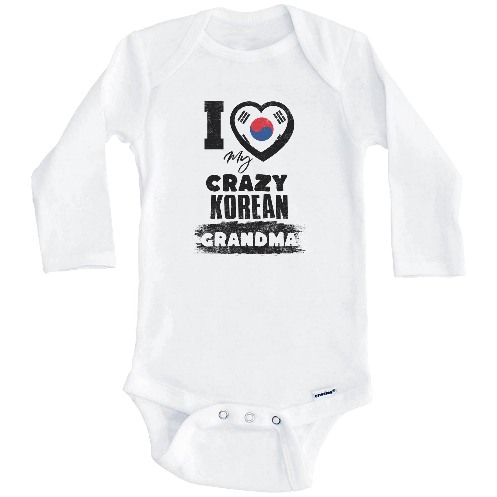 I Love My Crazy Korean Grandma Funny Korea Flag Grandchild Baby Bodysuit (Long Sleeves)