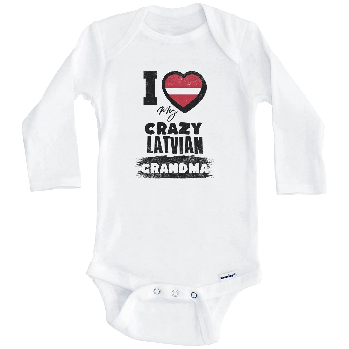 I Love My Crazy Latvian Grandma Funny Latvia Flag Grandchild Baby Bodysuit (Long Sleeves)