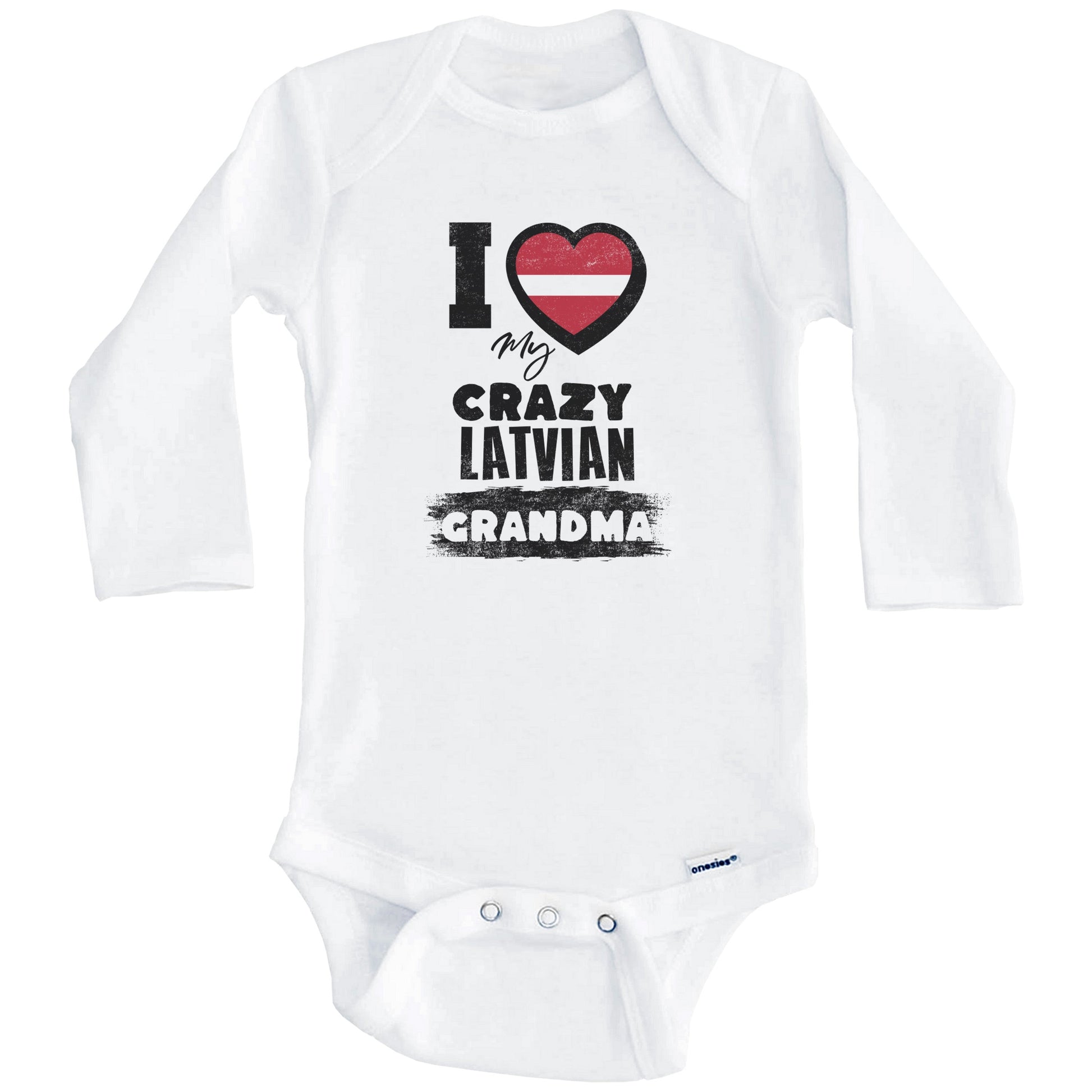 I Love My Crazy Latvian Grandma Funny Latvia Flag Grandchild Baby Bodysuit (Long Sleeves)