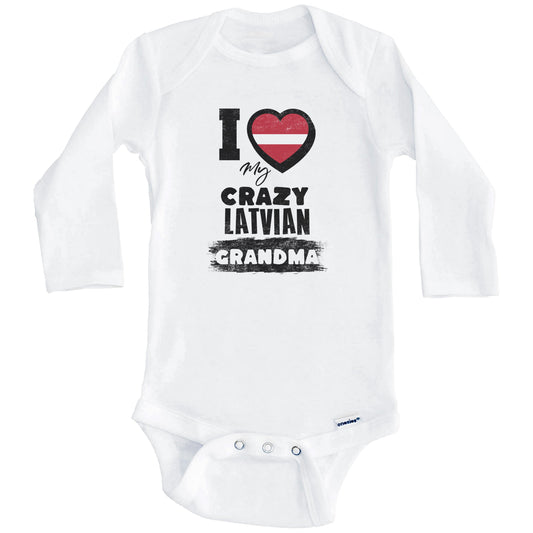 I Love My Crazy Latvian Grandma Funny Latvia Flag Grandchild Baby Bodysuit (Long Sleeves)