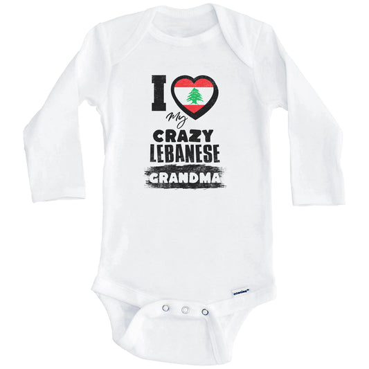 I Love My Crazy Lebanese Grandma Funny Lebanon Flag Grandchild Baby Bodysuit (Long Sleeves)