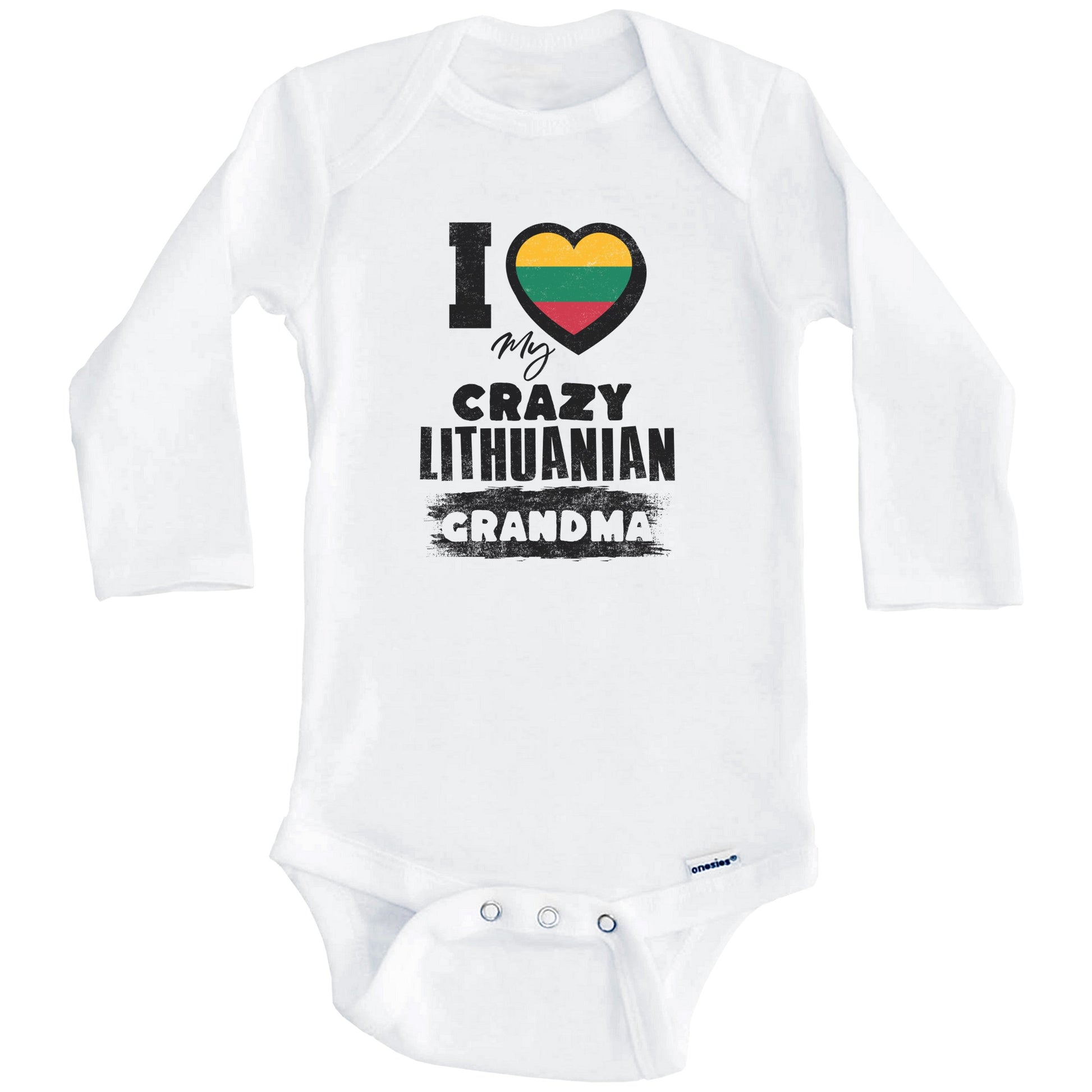 I Love My Crazy Lithuanian Grandma Funny Lithuania Flag Grandchild Baby Bodysuit (Long Sleeves)