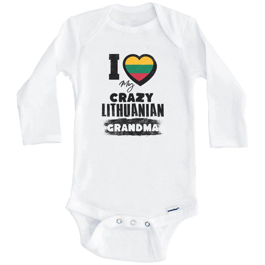 I Love My Crazy Lithuanian Grandma Funny Lithuania Flag Grandchild Baby Bodysuit (Long Sleeves)