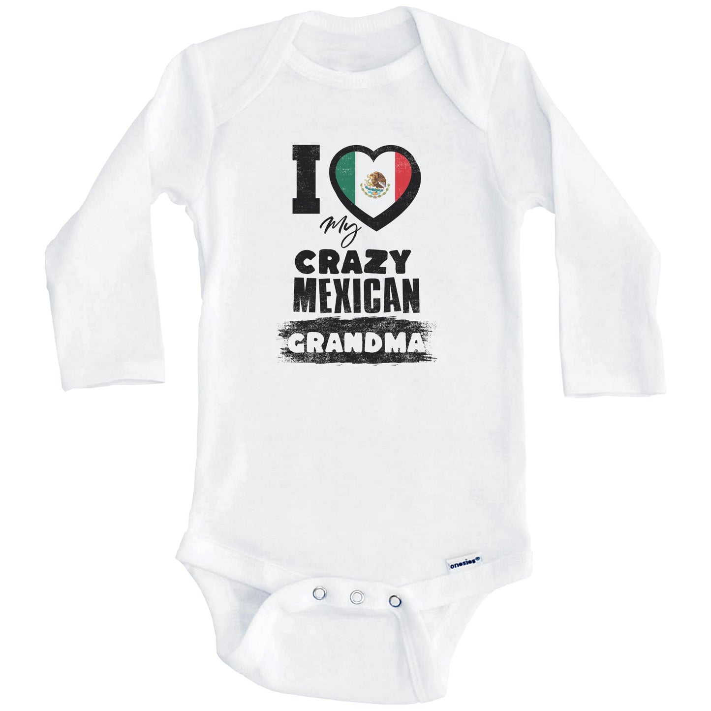 I Love My Crazy Mexican Grandma Funny Mexico Flag Grandchild Baby Bodysuit (Long Sleeves)