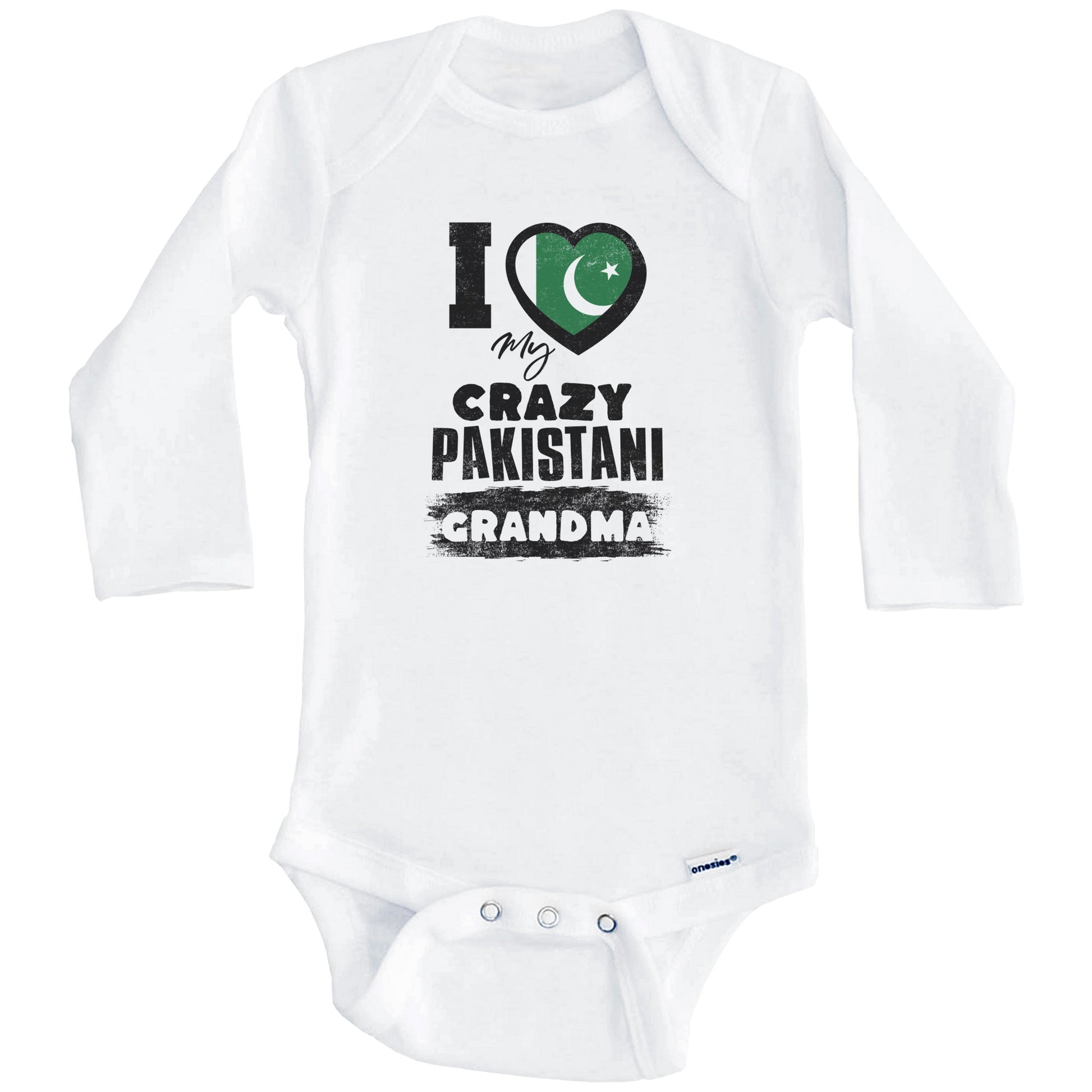 I Love My Crazy Pakistani Grandma Funny Pakistan Flag Grandchild Baby Bodysuit (Long Sleeves)