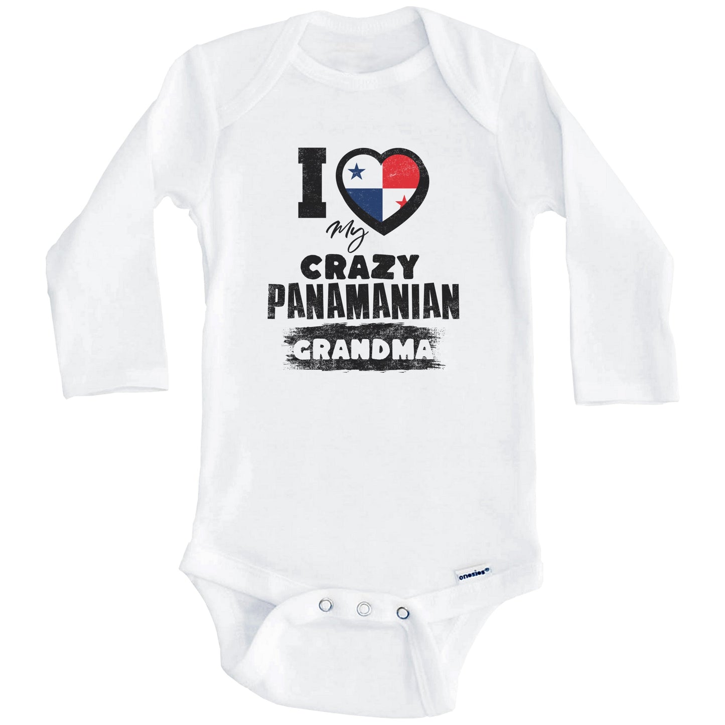 I Love My Crazy Panamanian Grandma Funny Panama Flag Grandchild Baby Bodysuit (Long Sleeves)