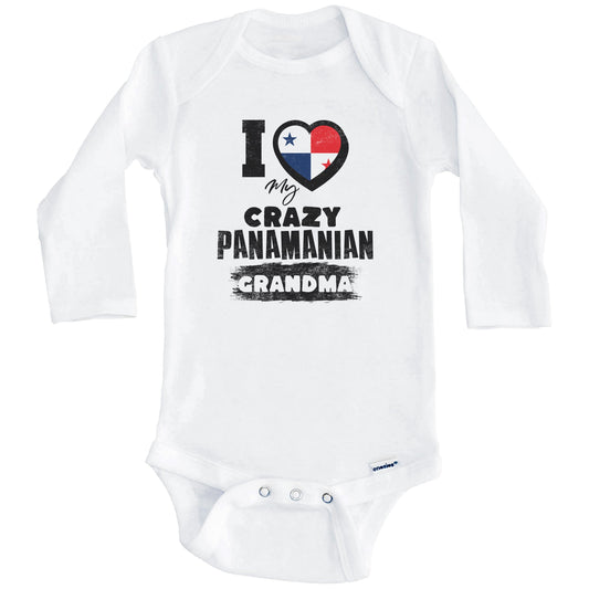 I Love My Crazy Panamanian Grandma Funny Panama Flag Grandchild Baby Bodysuit (Long Sleeves)