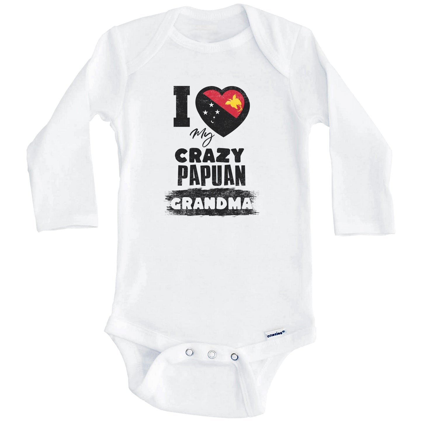 I Love My Crazy Papuan Grandma Funny Papua New Guinea Flag Grandchild Baby Bodysuit (Long Sleeves)