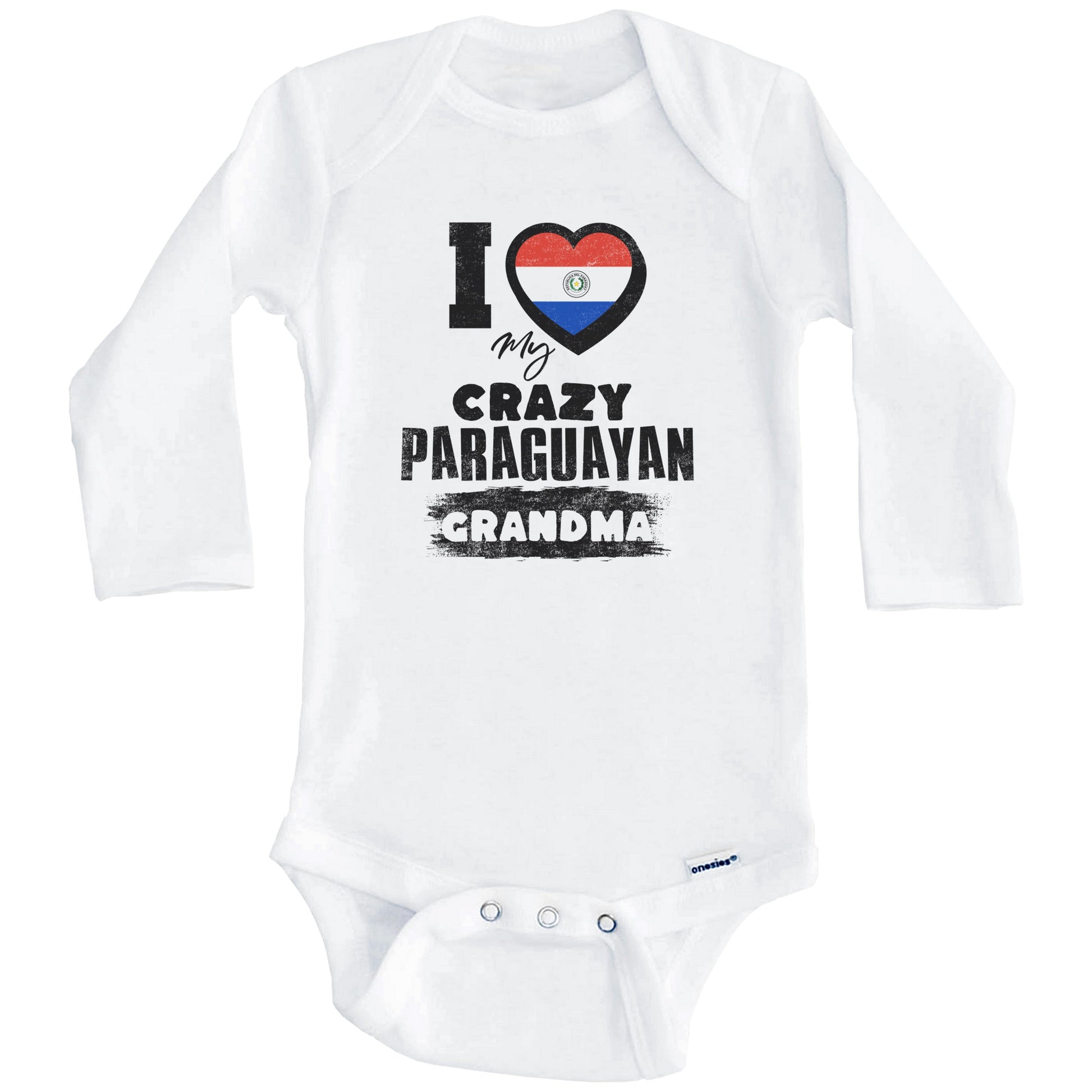 I Love My Crazy Paraguayan Grandma Funny Paraguay Flag Grandchild Baby Bodysuit (Long Sleeves)