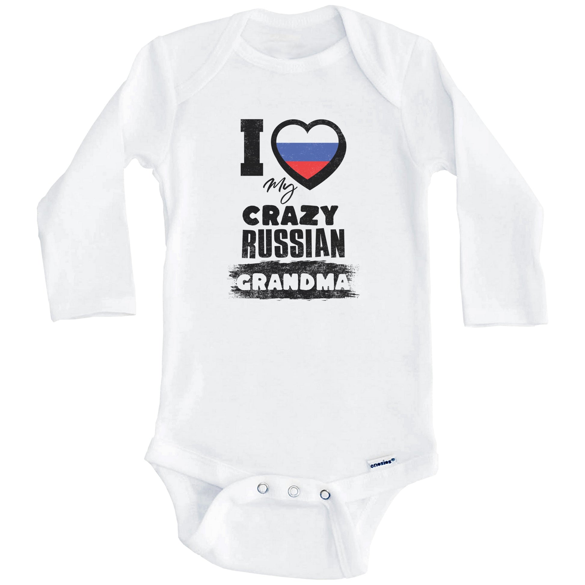 I Love My Crazy Russian Grandma Funny Russia Flag Grandchild Baby Bodysuit (Long Sleeves)