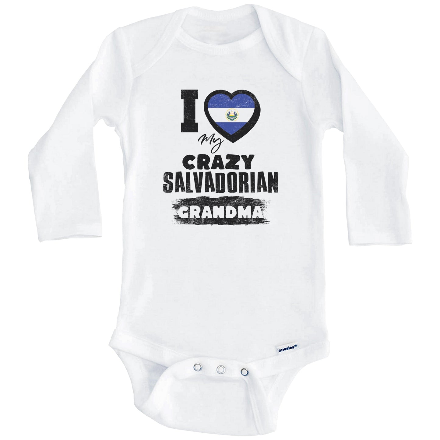 I Love My Crazy Salvadorian Grandma Funny El Salvador Flag Grandchild Baby Bodysuit (Long Sleeves)