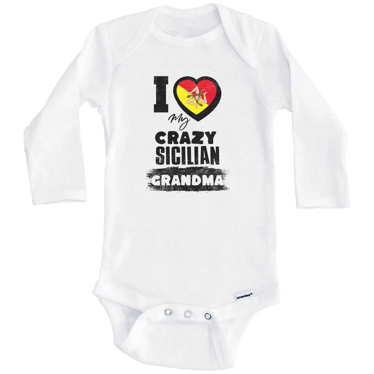 I Love My Crazy Sicilian Grandma Funny Sicily Flag Grandchild Baby Bodysuit (Long Sleeves)