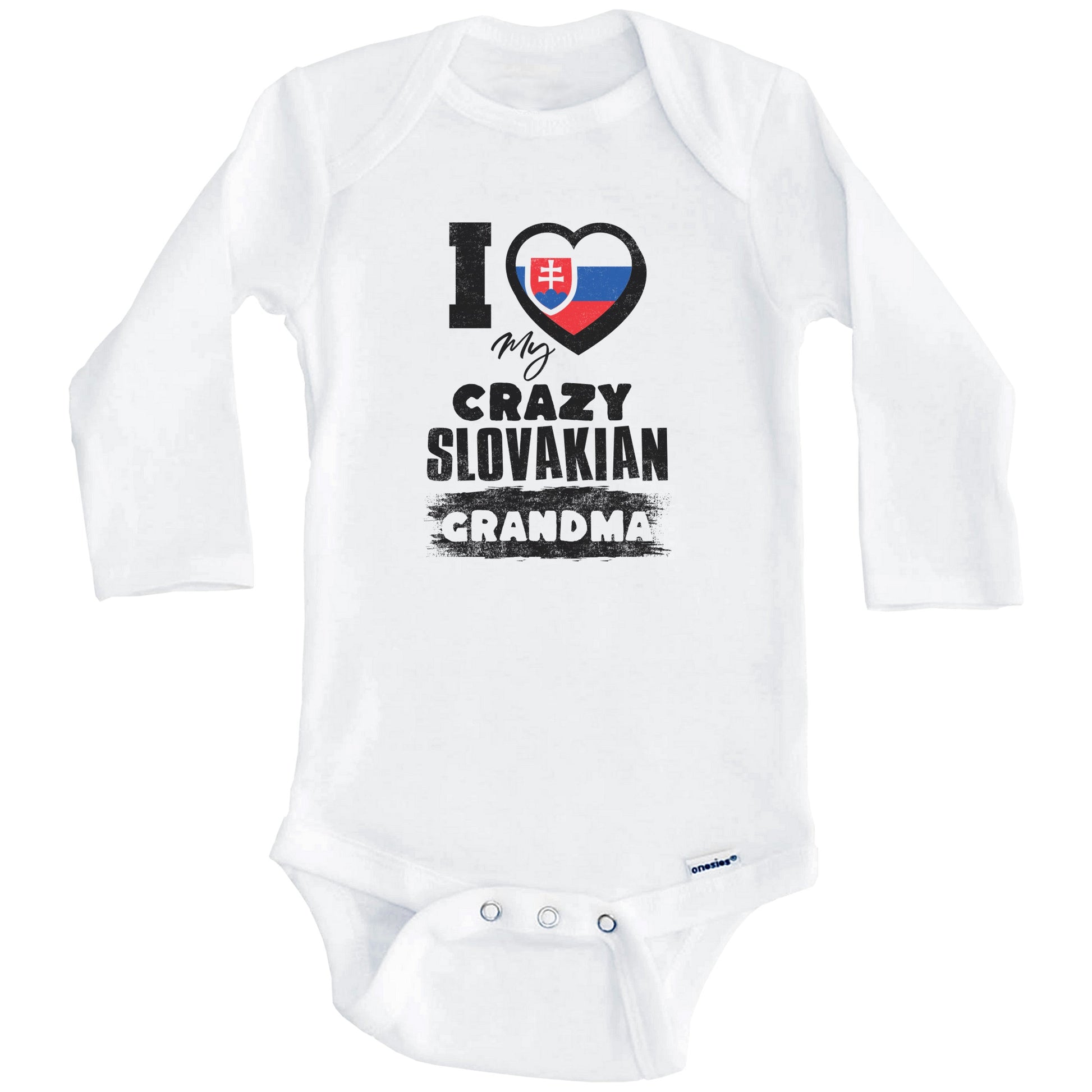 I Love My Crazy Slovakian Grandma Funny Slovakia Flag Grandchild Baby Bodysuit (Long Sleeves)