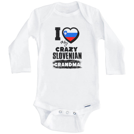 I Love My Crazy Slovenian Grandma Funny Slovenia Flag Grandchild Baby Bodysuit (Long Sleeves)