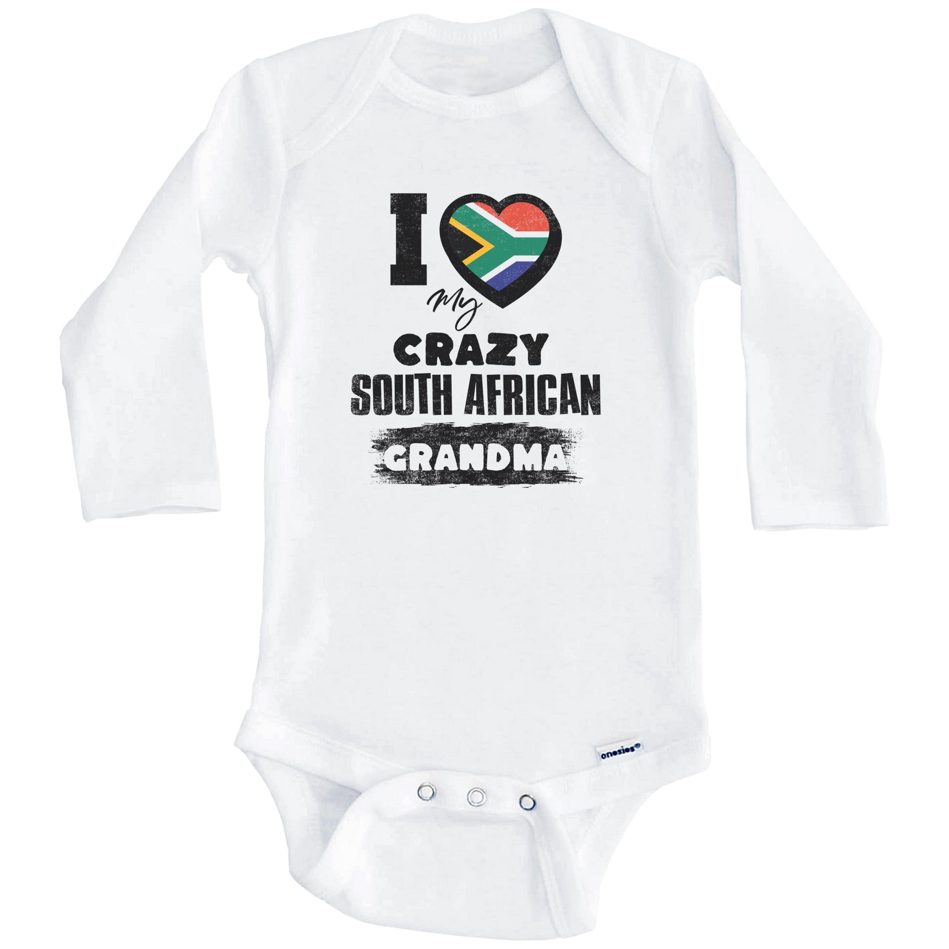 I Love My Crazy South African Grandma Funny South Africa Flag Grandchild Baby Bodysuit (Long Sleeves)