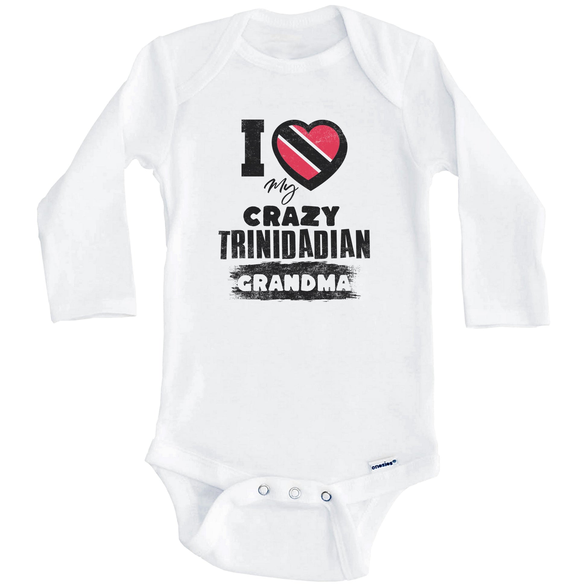 I Love My Crazy Trinidadian Grandma Funny Trinidad and Tobago Flag Grandchild Baby Bodysuit (Long Sleeves)