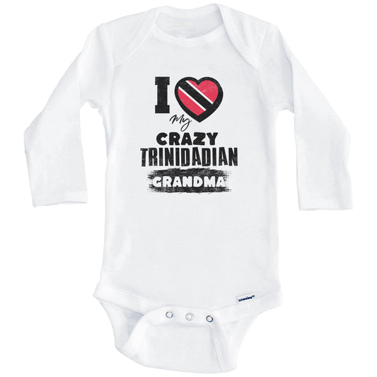 I Love My Crazy Trinidadian Grandma Funny Trinidad and Tobago Flag Grandchild Baby Bodysuit (Long Sleeves)