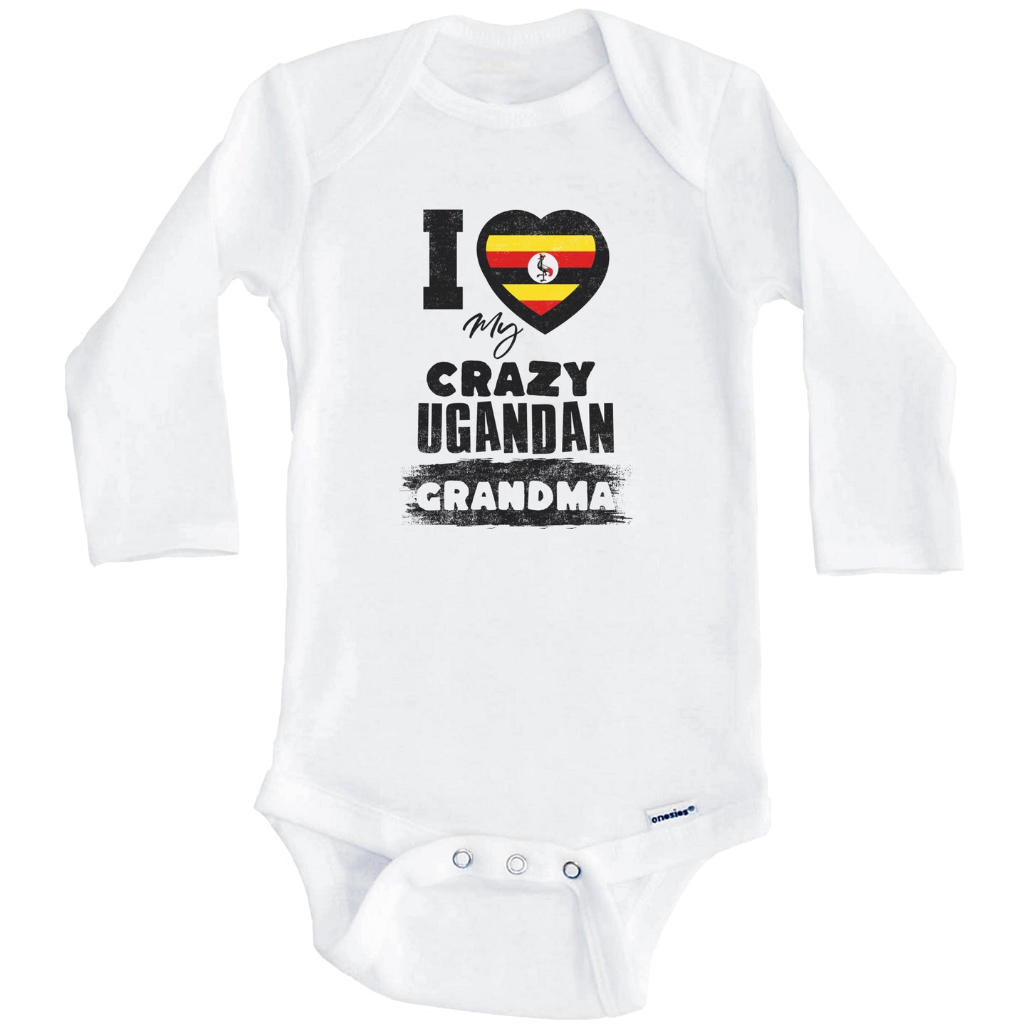 I Love My Crazy Ugandan Grandma Funny Uganda Flag Grandchild Baby Bodysuit (Long Sleeves)