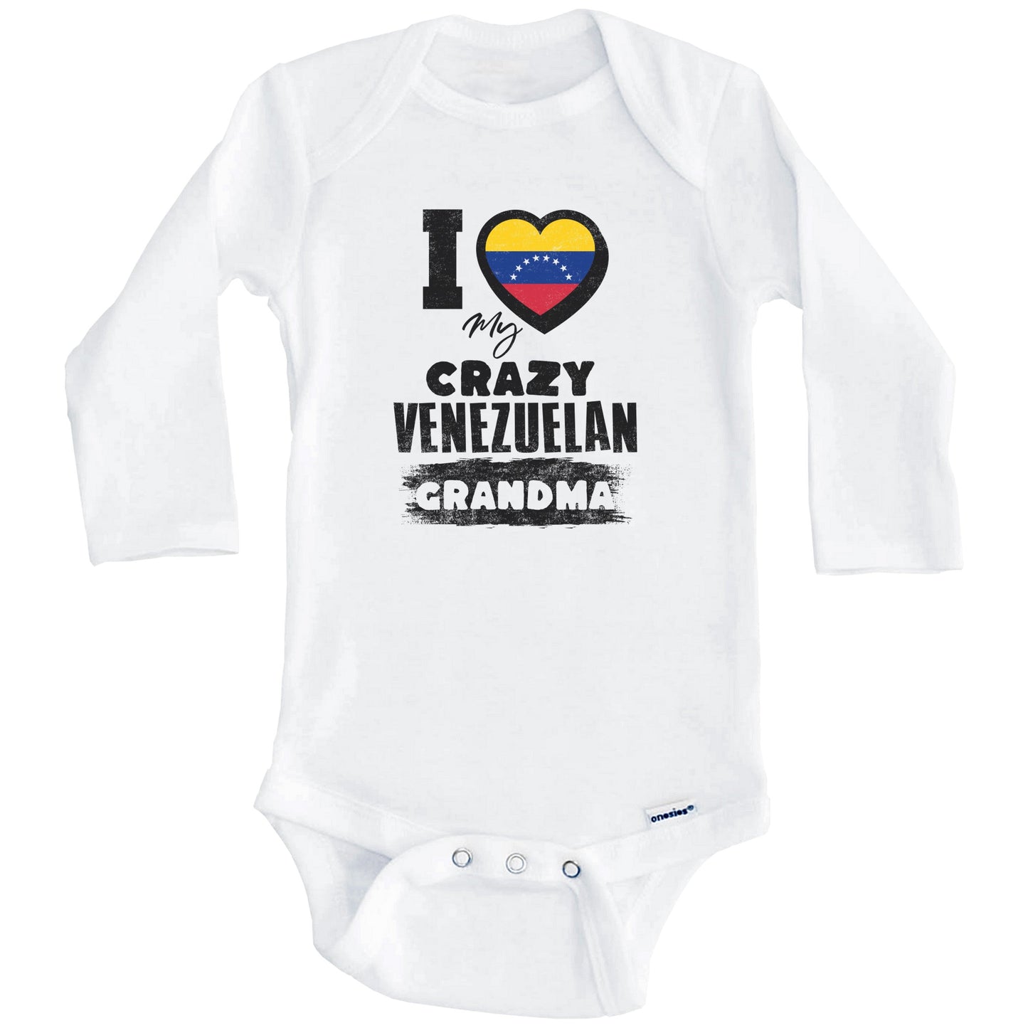 I Love My Crazy Venezuelan Grandma Funny Venezuela Flag Grandchild Baby Bodysuit (Long Sleeves)