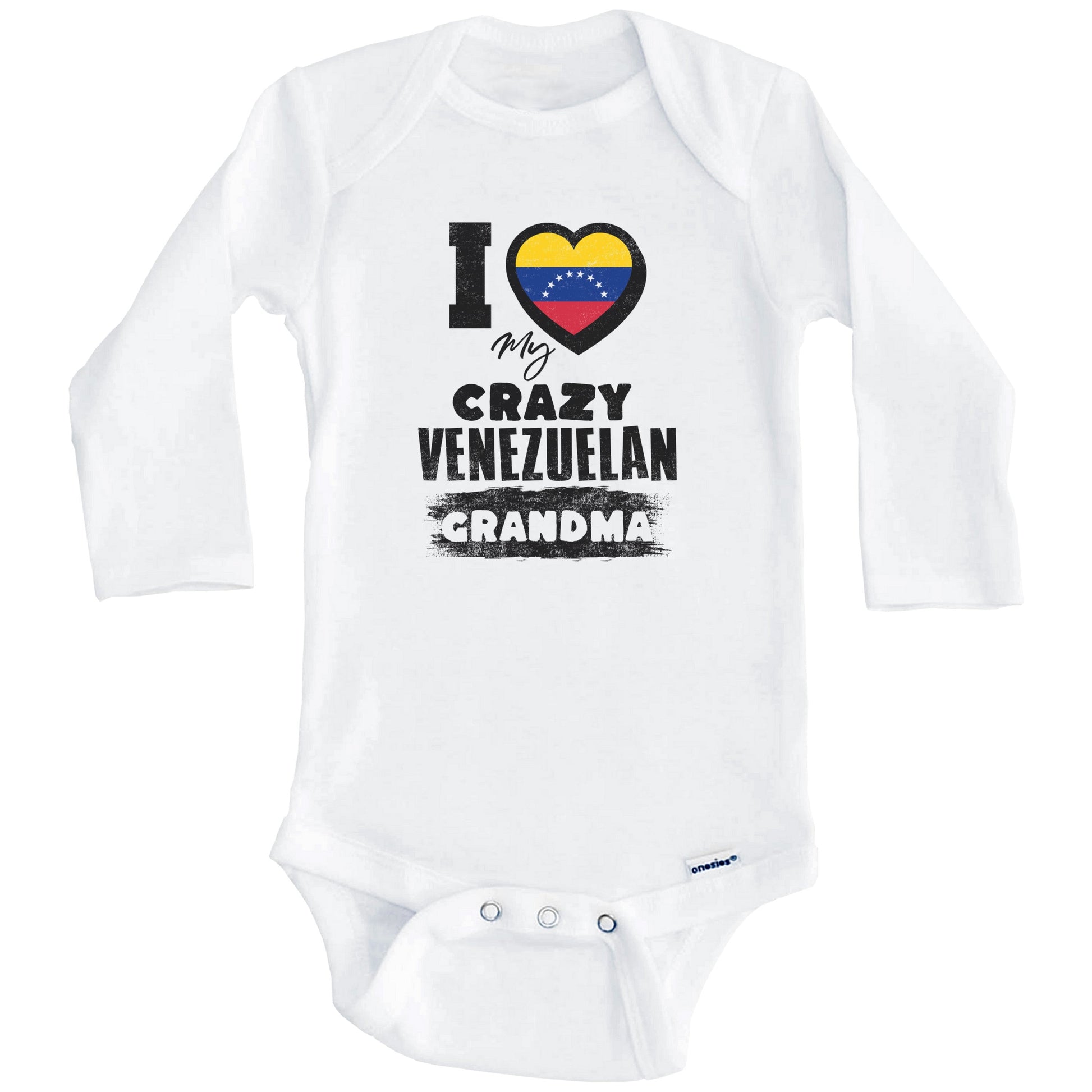 I Love My Crazy Venezuelan Grandma Funny Venezuela Flag Grandchild Baby Bodysuit (Long Sleeves)