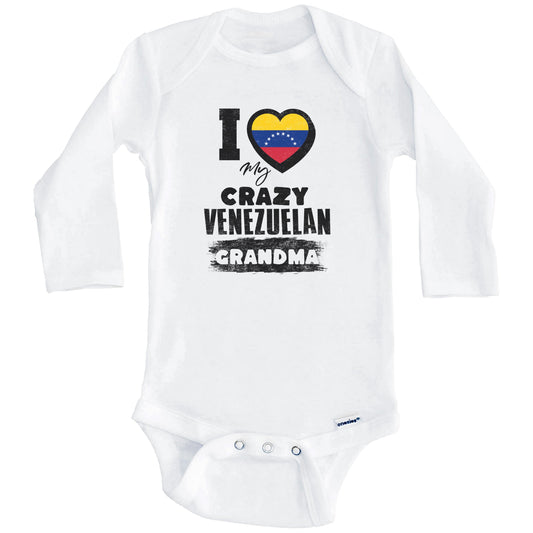 I Love My Crazy Venezuelan Grandma Funny Venezuela Flag Grandchild Baby Bodysuit (Long Sleeves)