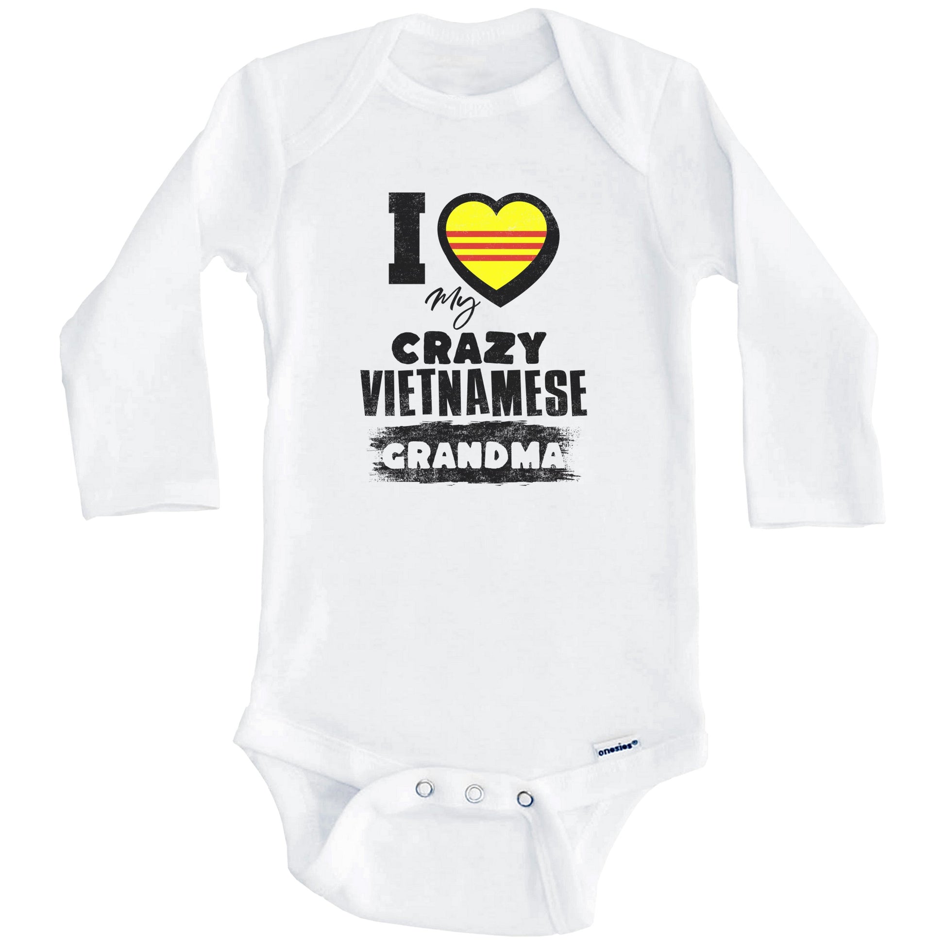 I Love My Crazy Vietnamese Grandma Funny Vietnam Flag Grandchild Baby Bodysuit (Long Sleeves)