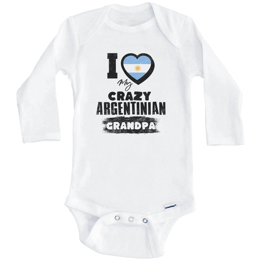 I Love My Crazy Argentinian Grandpa Funny Argentina Flag Grandchild Baby Bodysuit (Long Sleeves)