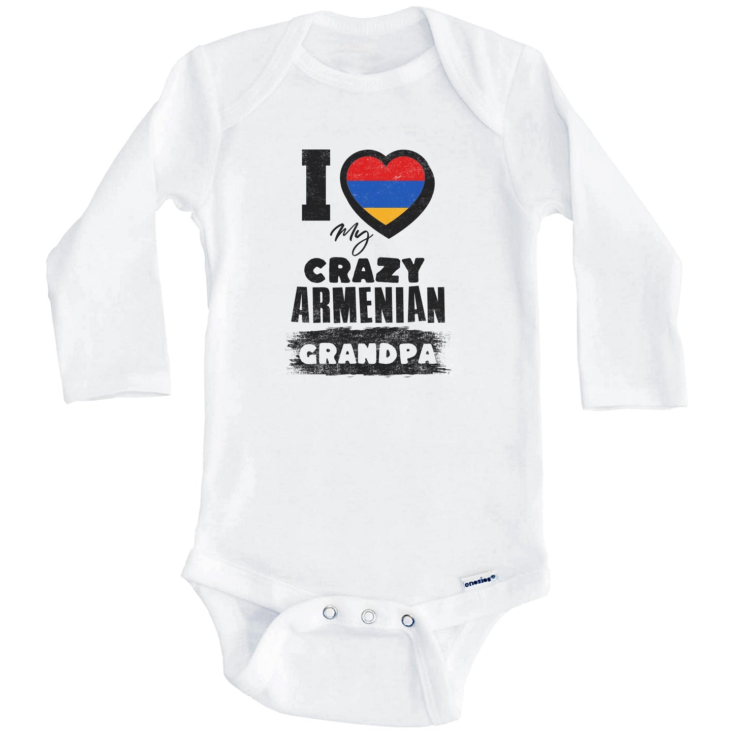 I Love My Crazy Armenian Grandpa Funny Armenia Flag Grandchild Baby Bodysuit (Long Sleeves)