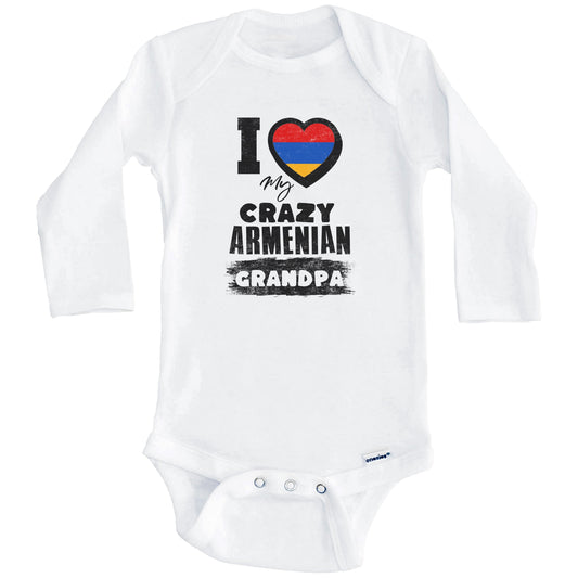 I Love My Crazy Armenian Grandpa Funny Armenia Flag Grandchild Baby Bodysuit (Long Sleeves)