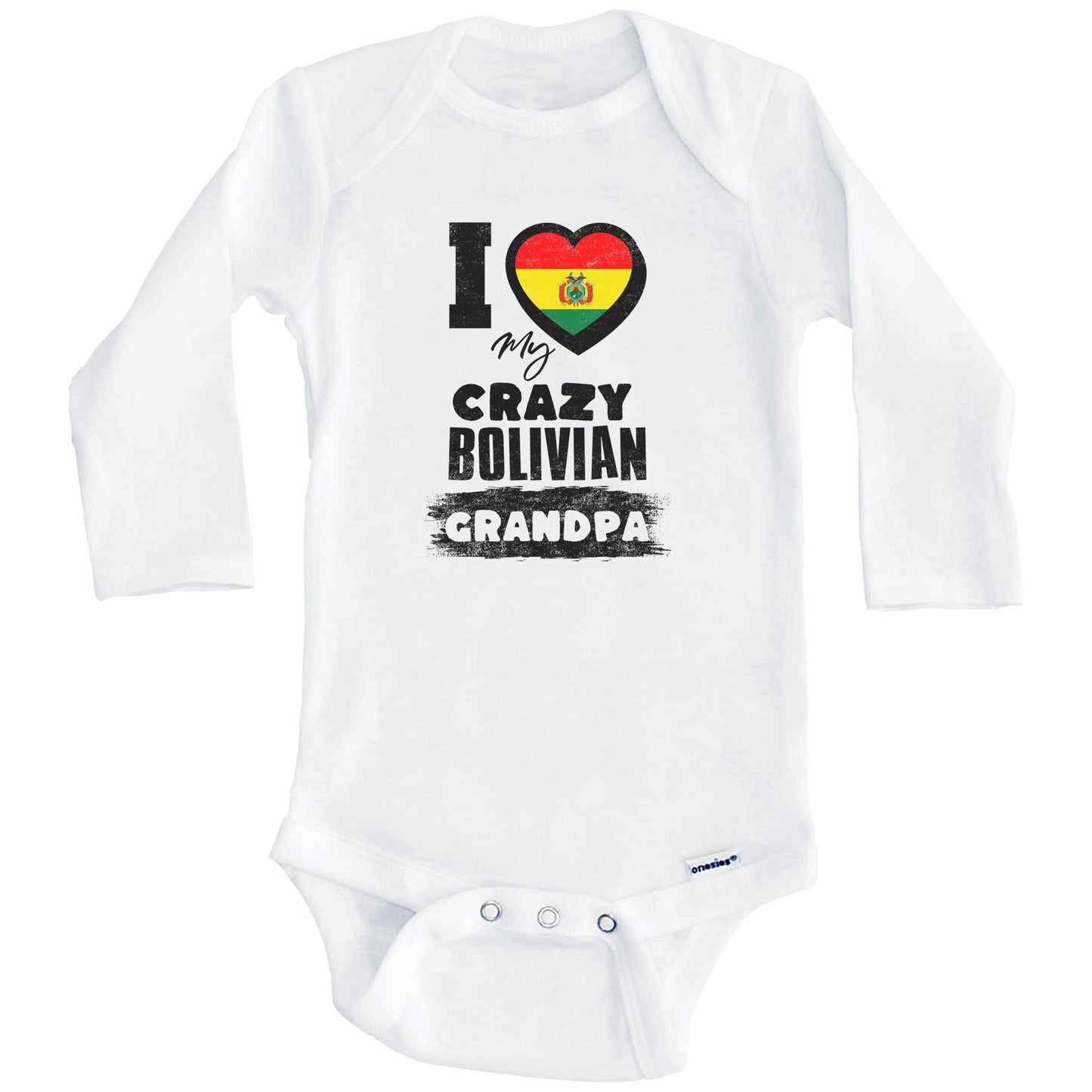 I Love My Crazy Bolivian Grandpa Funny Bolivia Flag Grandchild Baby Bodysuit (Long Sleeves)