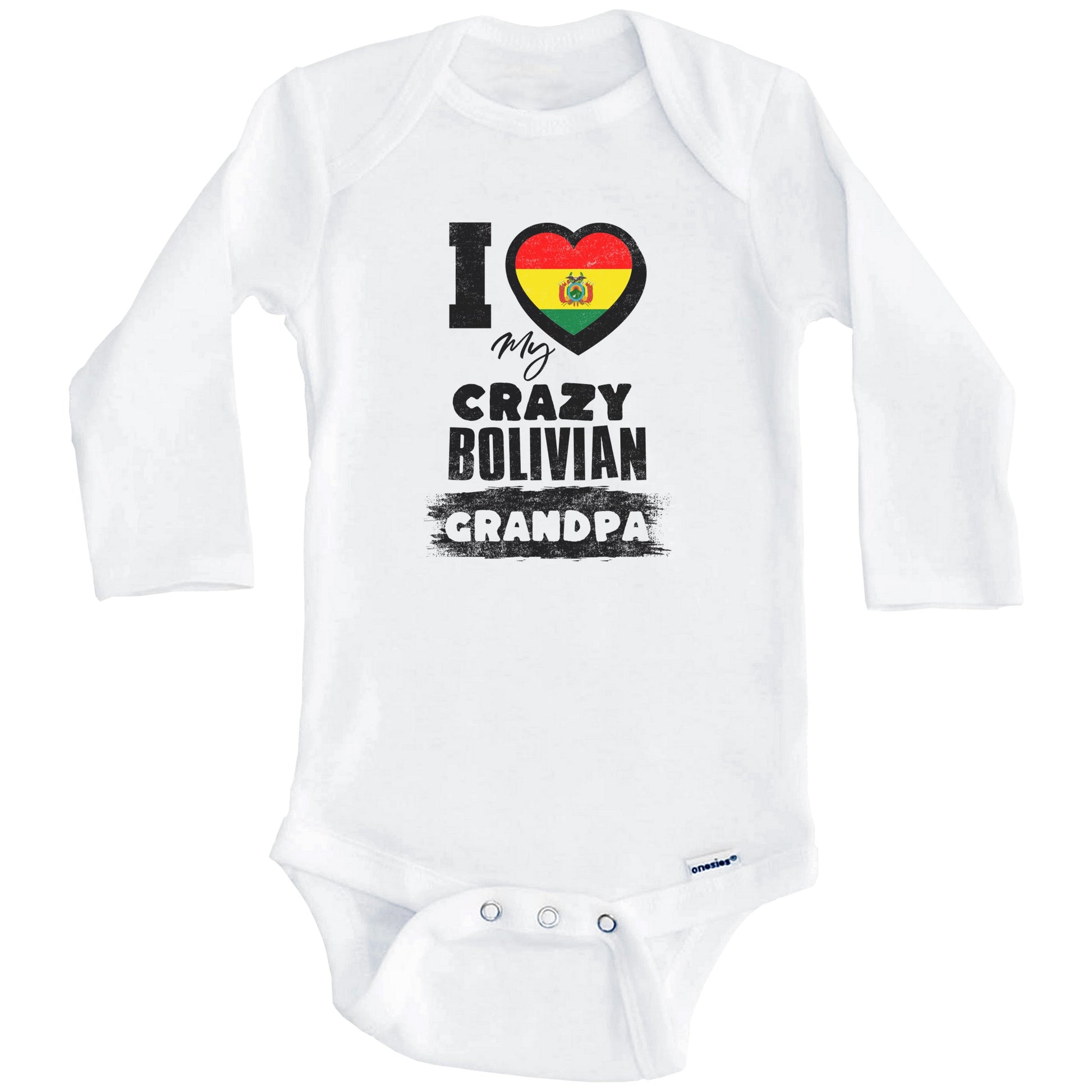 I Love My Crazy Bolivian Grandpa Funny Bolivia Flag Grandchild Baby Bodysuit (Long Sleeves)