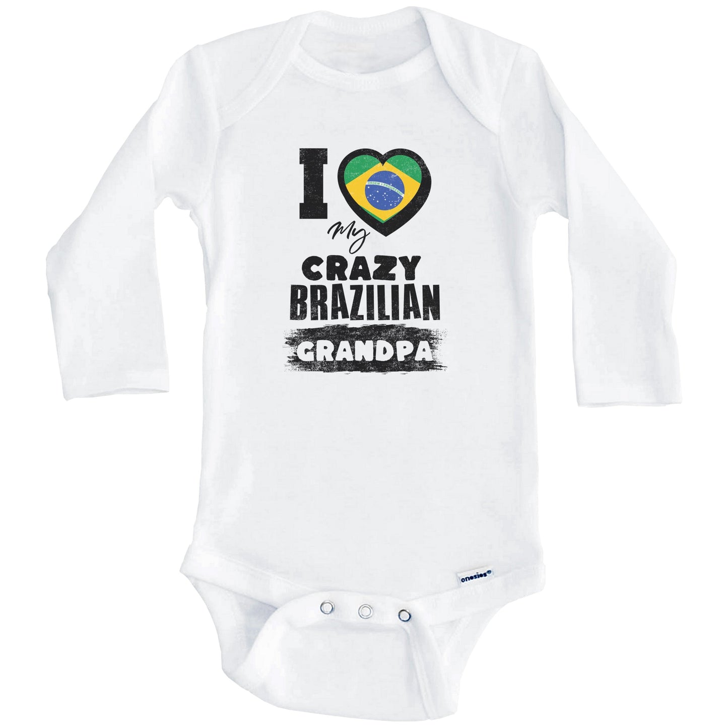 I Love My Crazy Brazilian Grandpa Funny Brazil Flag Grandchild Baby Bodysuit (Long Sleeves)