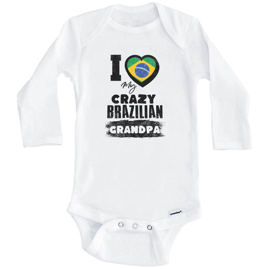 I Love My Crazy Brazilian Grandpa Funny Brazil Flag Grandchild Baby Bodysuit (Long Sleeves)