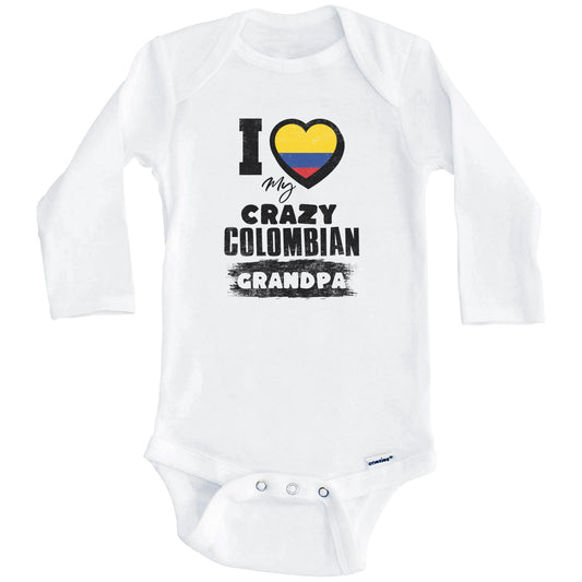 I Love My Crazy Colombian Grandpa Funny Colombia Flag Grandchild Baby Bodysuit (Long Sleeves)