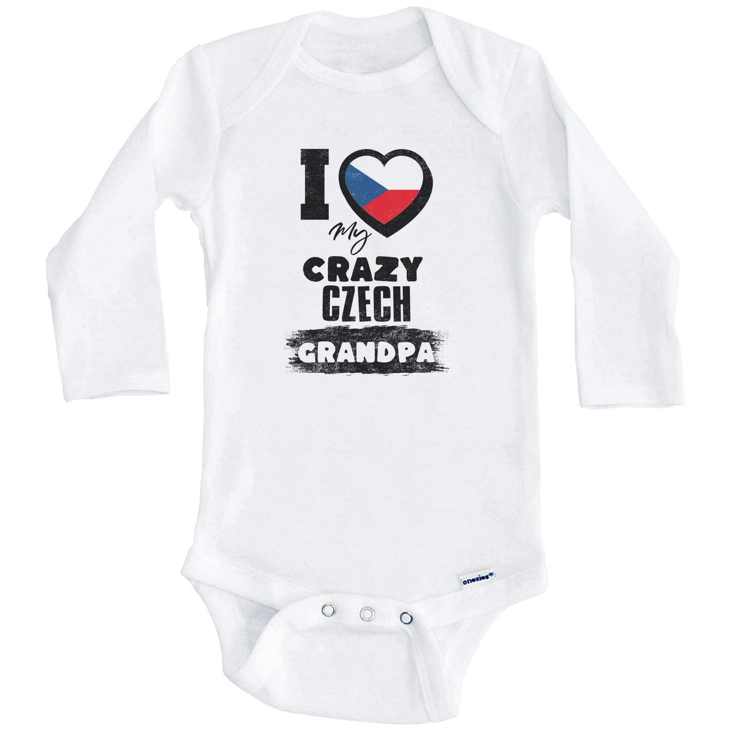 I Love My Crazy Czech Grandpa Funny Czech Republic Flag Grandchild Baby Bodysuit (Long Sleeves)