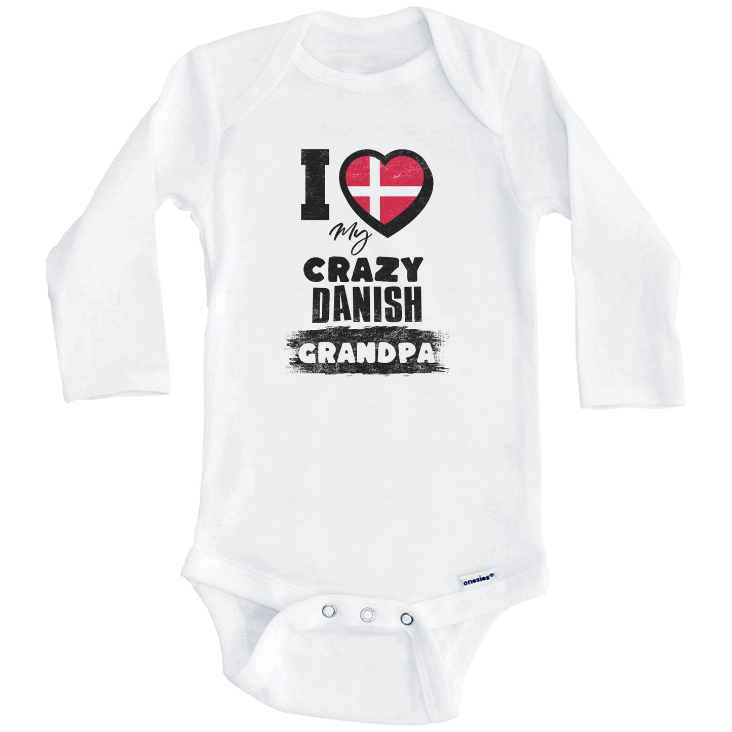 I Love My Crazy Danish Grandpa Funny Denmark Flag Grandchild Baby Bodysuit (Long Sleeves)