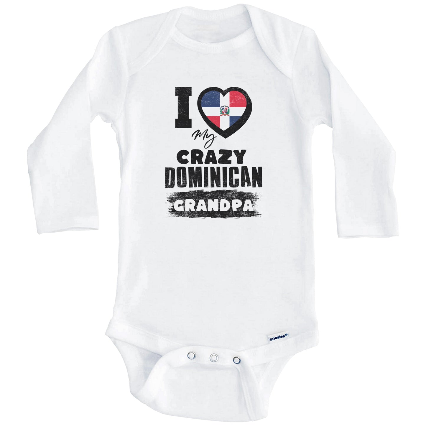 I Love My Crazy Dominican Grandpa Funny Dominican Republic Flag Grandchild Baby Bodysuit (Long Sleeves)