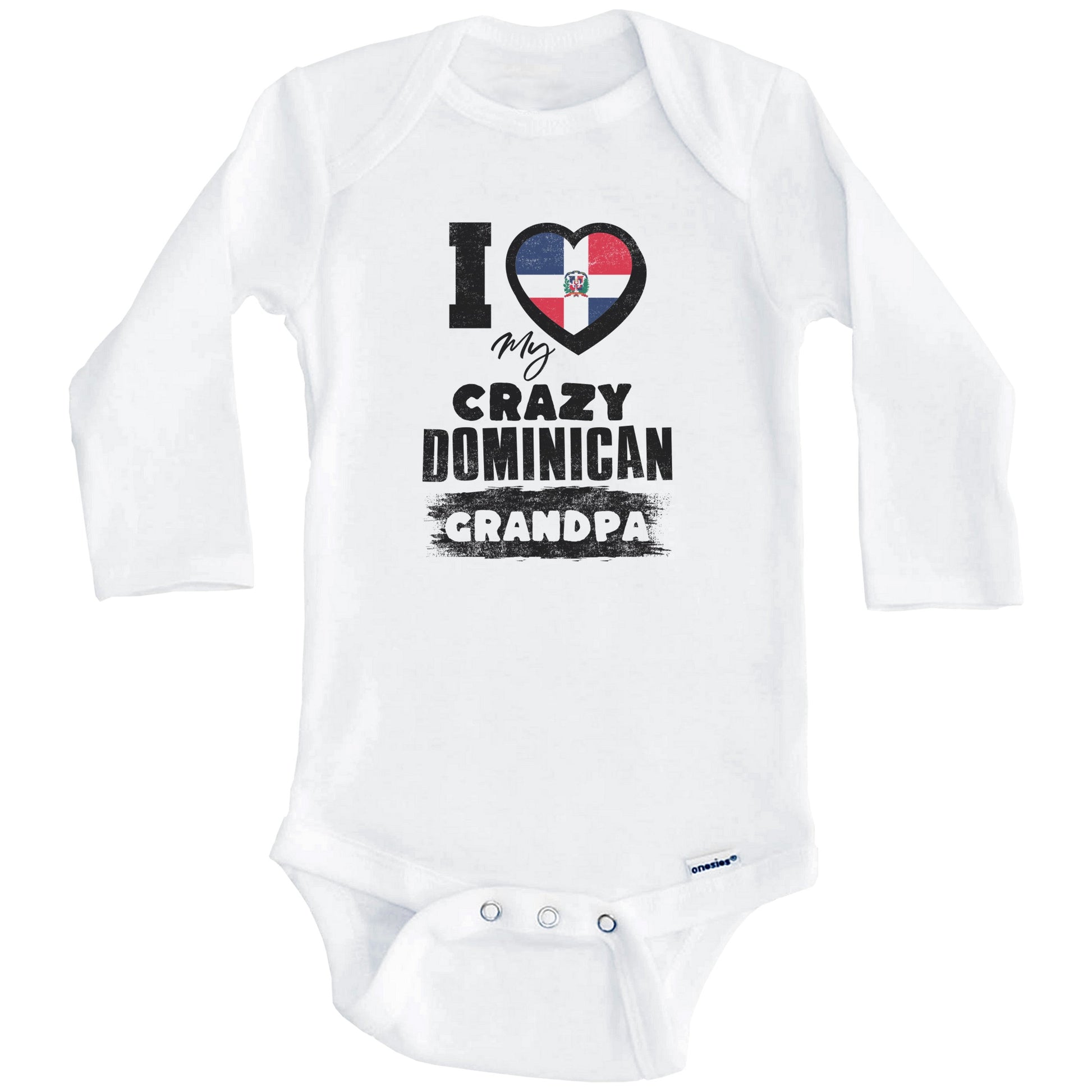 I Love My Crazy Dominican Grandpa Funny Dominican Republic Flag Grandchild Baby Bodysuit (Long Sleeves)