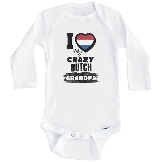 I Love My Crazy Dutch Grandpa Funny Netherlands Flag Grandchild Baby Bodysuit (Long Sleeves)