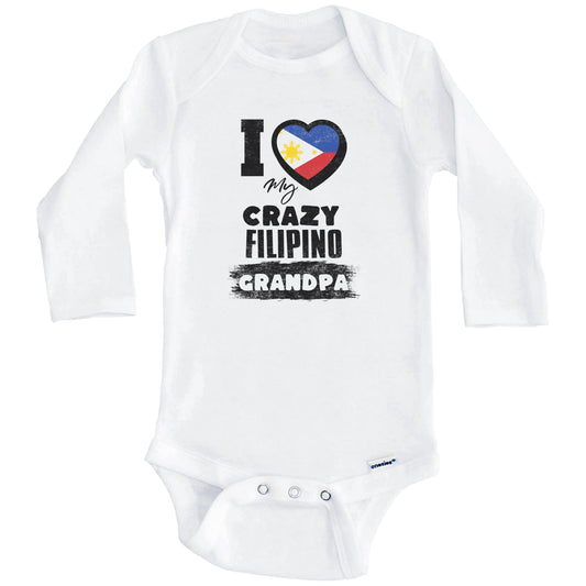 I Love My Crazy Filipino Grandpa Funny Philippines Flag Grandchild Baby Bodysuit (Long Sleeves)