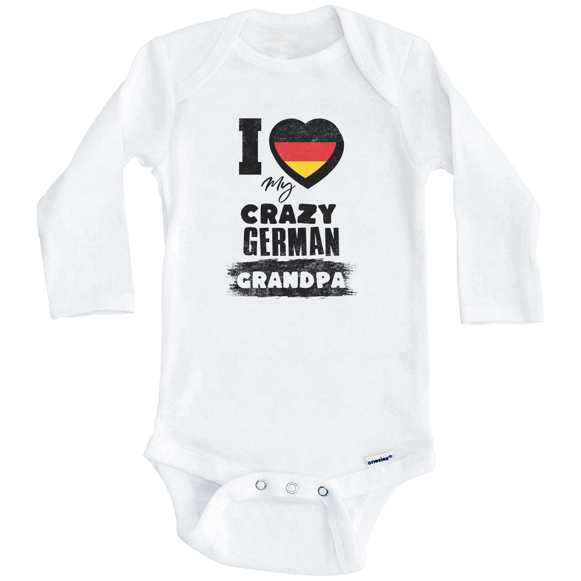 I Love My Crazy German Grandpa Funny Germany Flag Grandchild Baby Bodysuit (Long Sleeves)