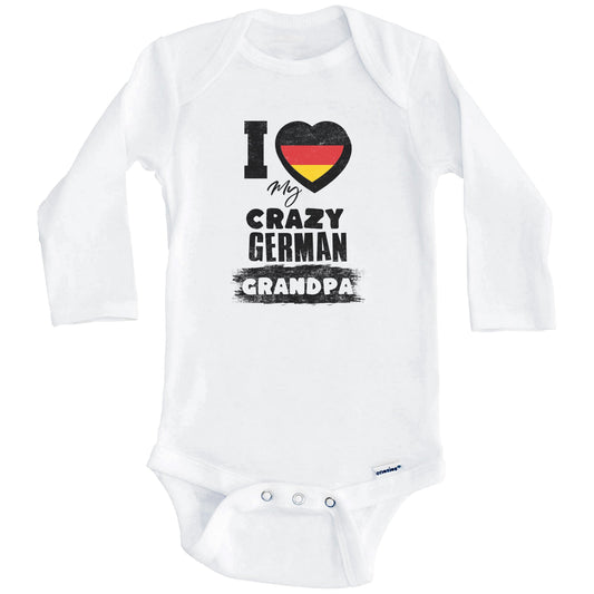 I Love My Crazy German Grandpa Funny Germany Flag Grandchild Baby Bodysuit (Long Sleeves)