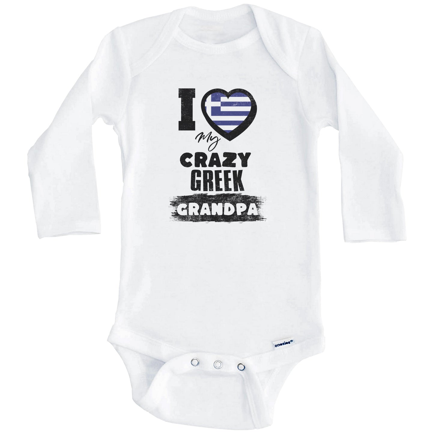 I Love My Crazy Greek Grandpa Funny Greece Flag Grandchild Baby Bodysuit (Long Sleeves)