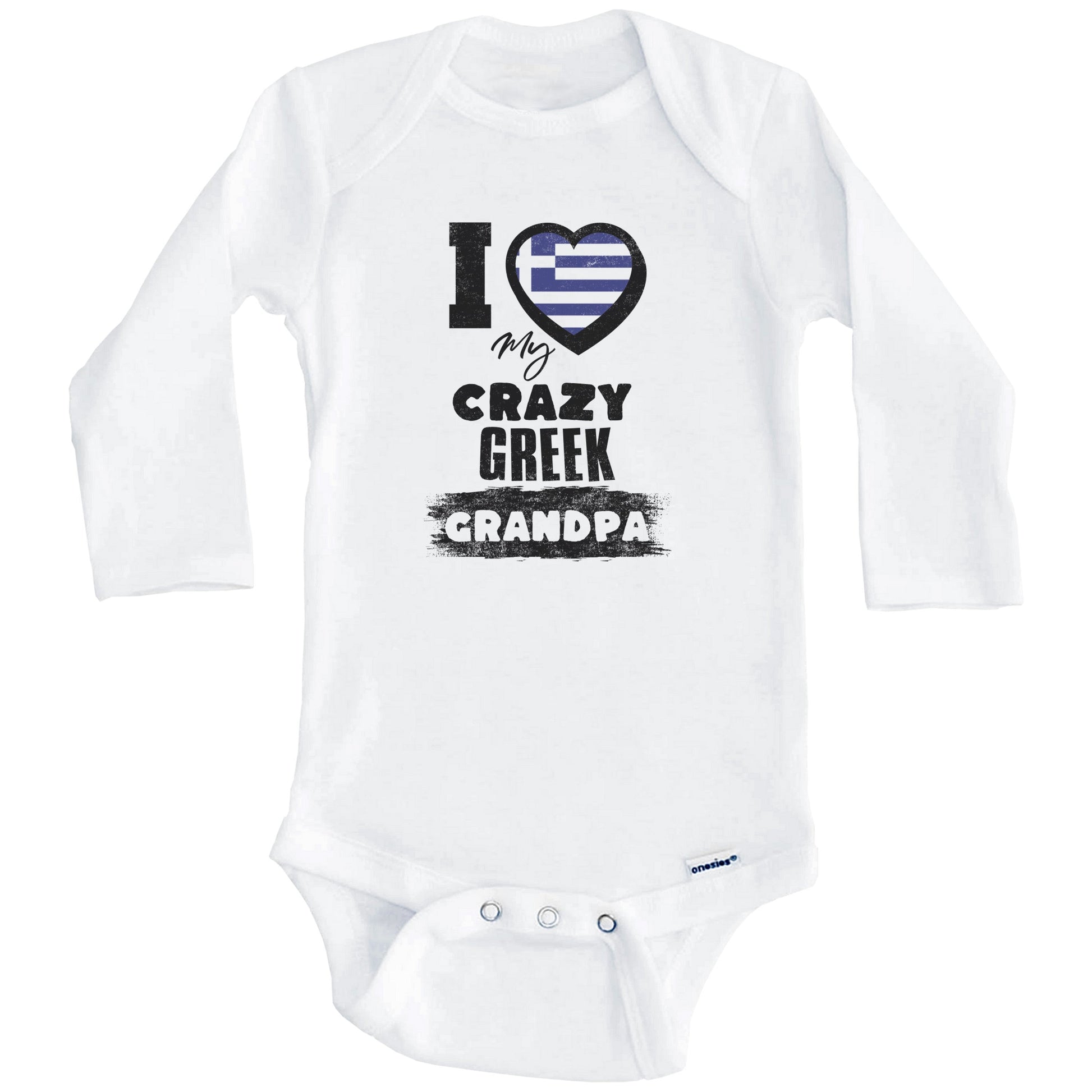 I Love My Crazy Greek Grandpa Funny Greece Flag Grandchild Baby Bodysuit (Long Sleeves)