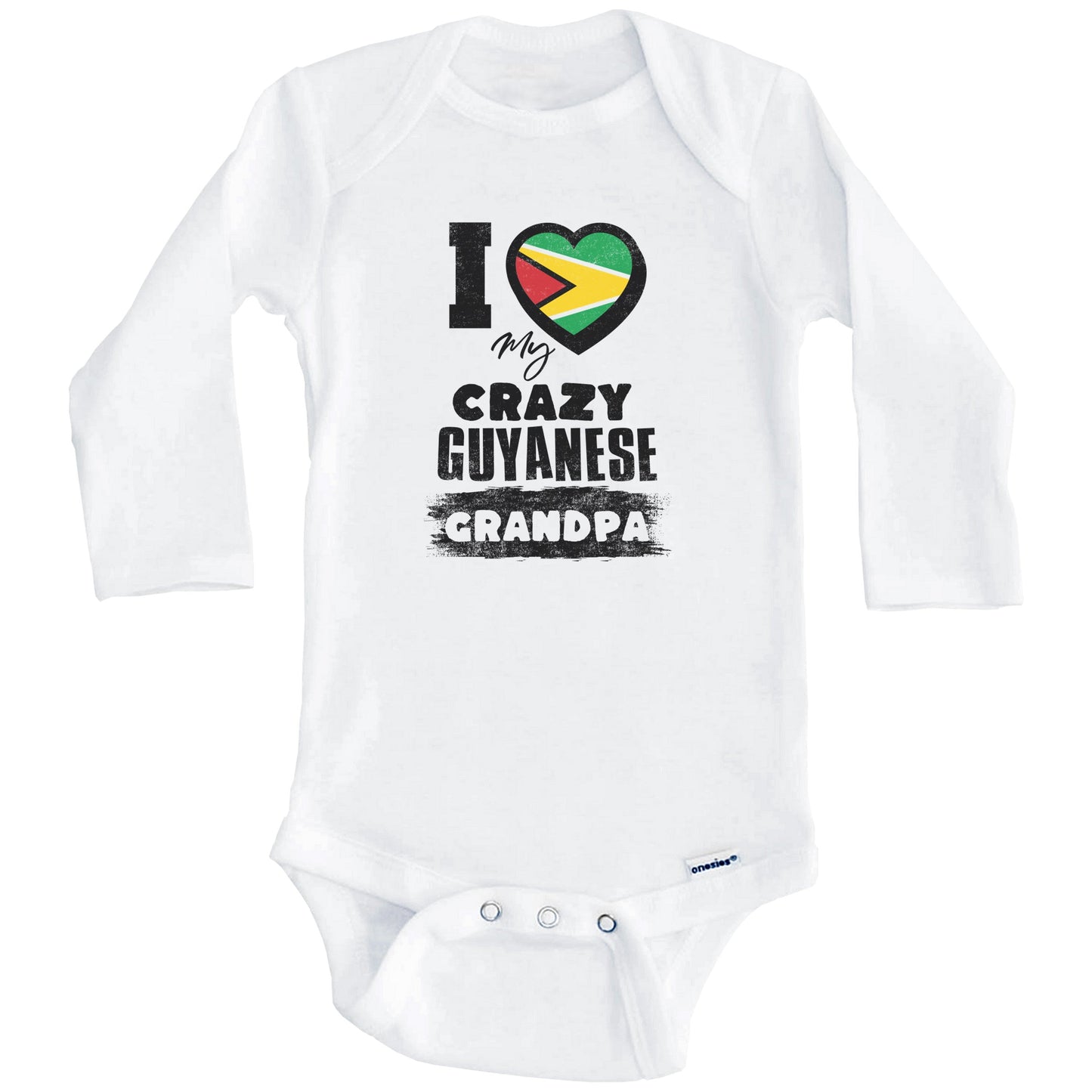 I Love My Crazy Guyanese Grandpa Funny Guyana Flag Grandchild Baby Bodysuit (Long Sleeves)