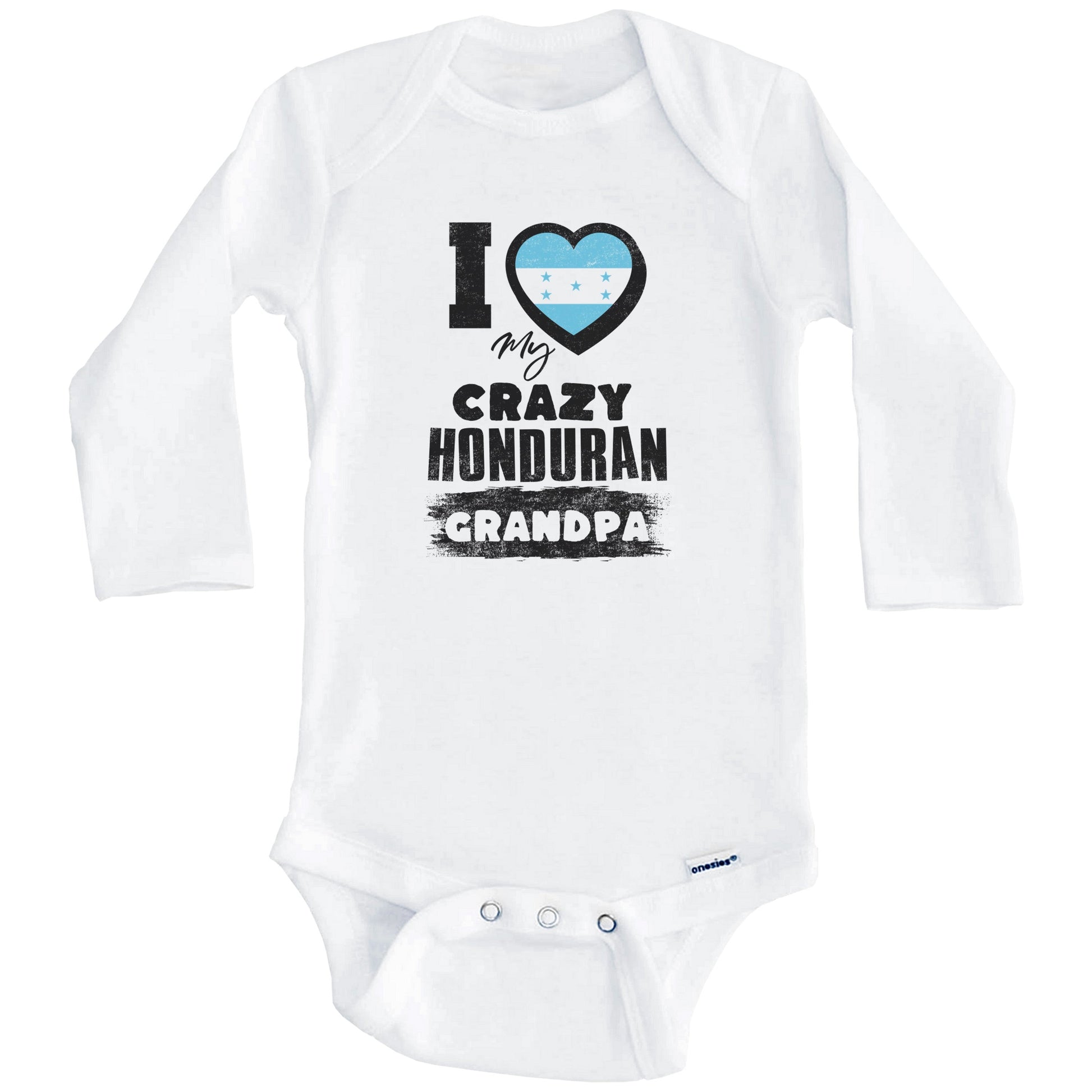 I Love My Crazy Honduran Grandpa Funny Honduras Flag Grandchild Baby Bodysuit (Long Sleeves)