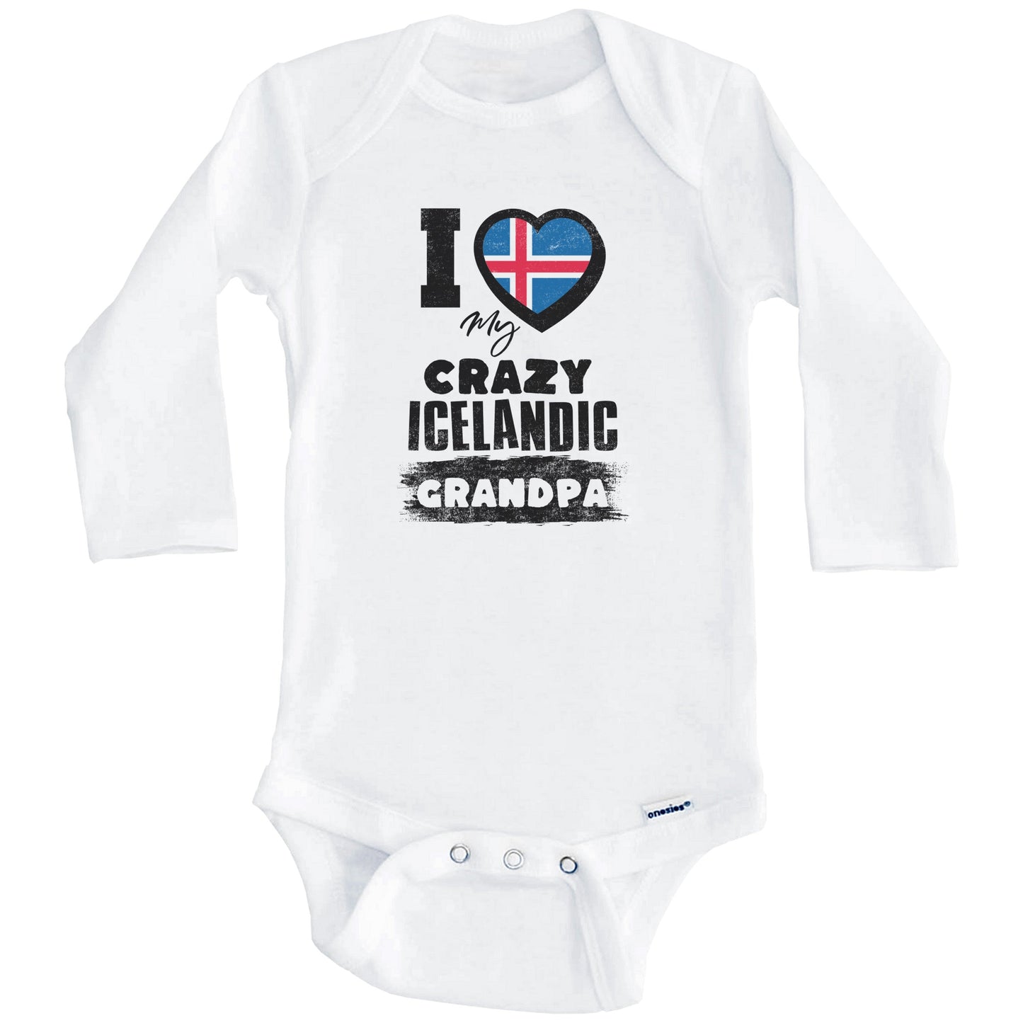 I Love My Crazy Icelandic Grandpa Funny Iceland Flag Grandchild Baby Bodysuit (Long Sleeves)