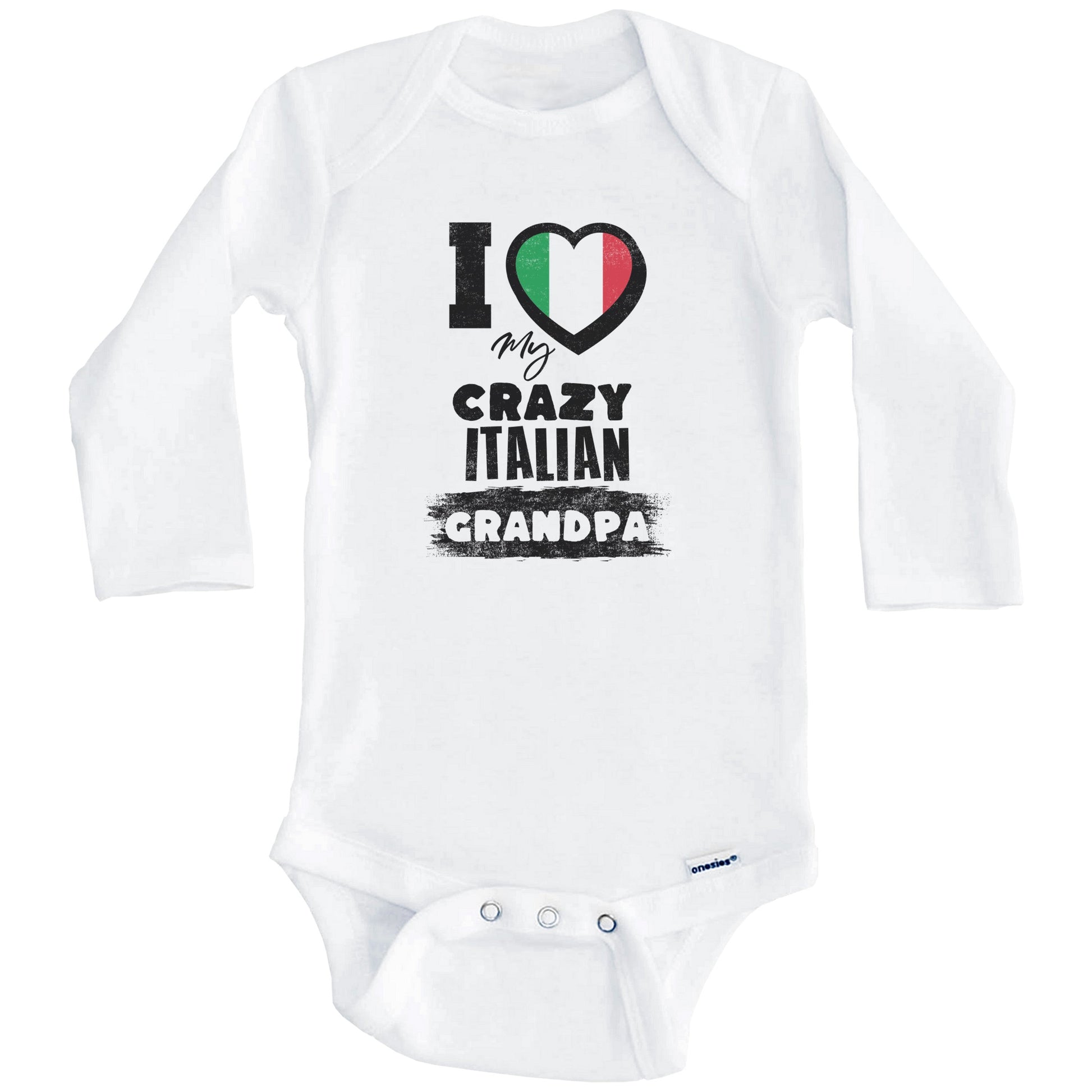 I Love My Crazy Italian Grandpa Funny Italy Flag Grandchild Baby Bodysuit (Long Sleeves)