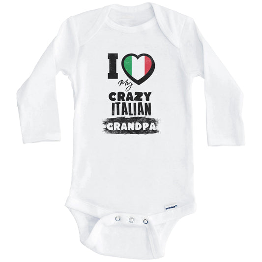 I Love My Crazy Italian Grandpa Funny Italy Flag Grandchild Baby Bodysuit (Long Sleeves)